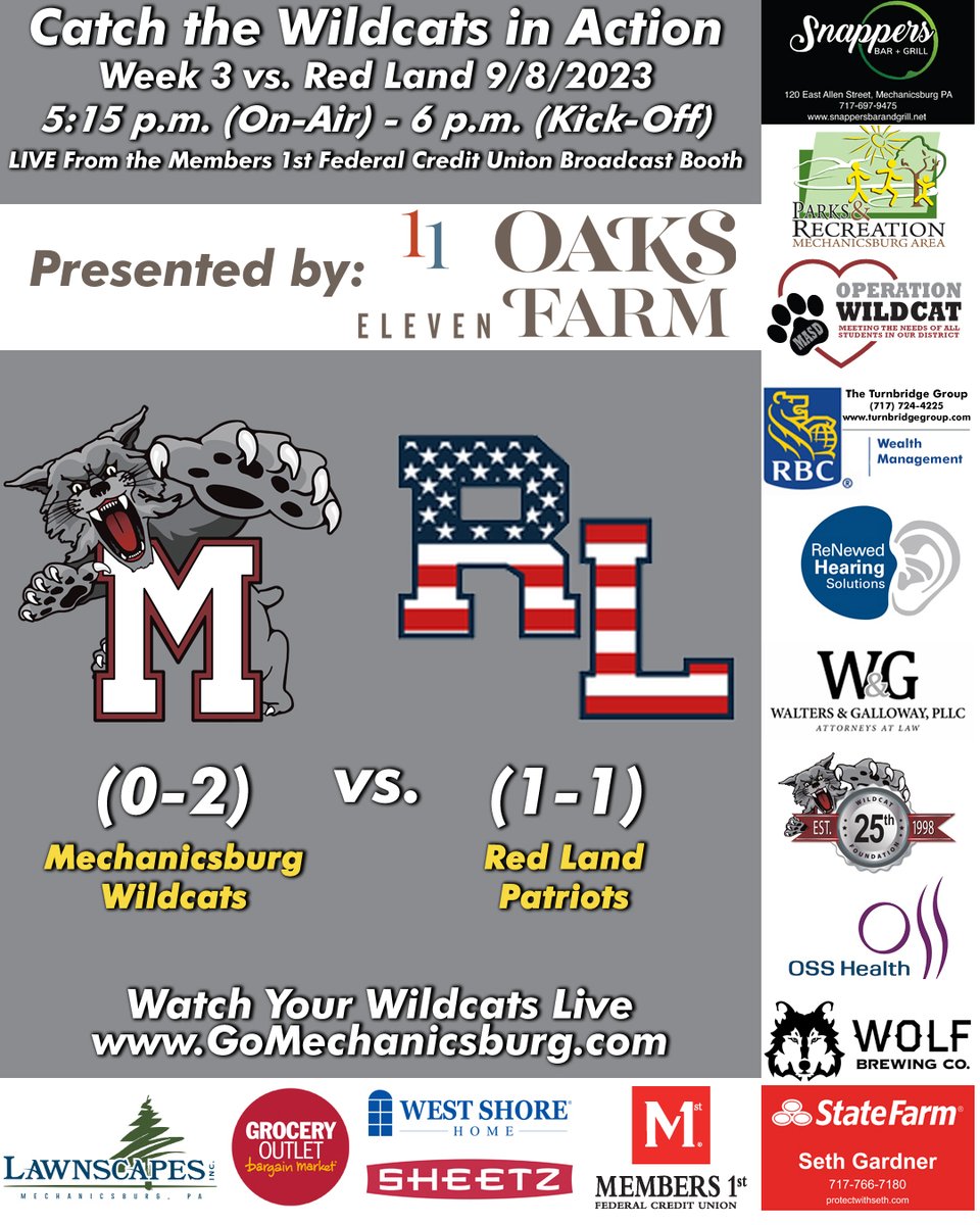 Michael Garland (@micmikemicmike) on Twitter photo UPDATE...Due to the threat of weather, tonight's <a href="/GoMechanicsburg/">Wildcat Athletics</a> vs. <a href="/RedLand_AD/">Red Land Athletics</a> game has been moved up an hour. Kick-off is now at 6 p.m. Gives us more wiggle room too in the event of any delays. webca.st/232229 UPDATE...Due to the threat of weather, tonight's <a href="/GoMechanicsburg/">Wildcat Athletics</a> vs. <a href="/RedLand_AD/">Red Land Athletics</a> game has been moved up an hour. Kick-off is now at 6 p.m. Gives us more wiggle room too in the event of any delays. webca.st/232229