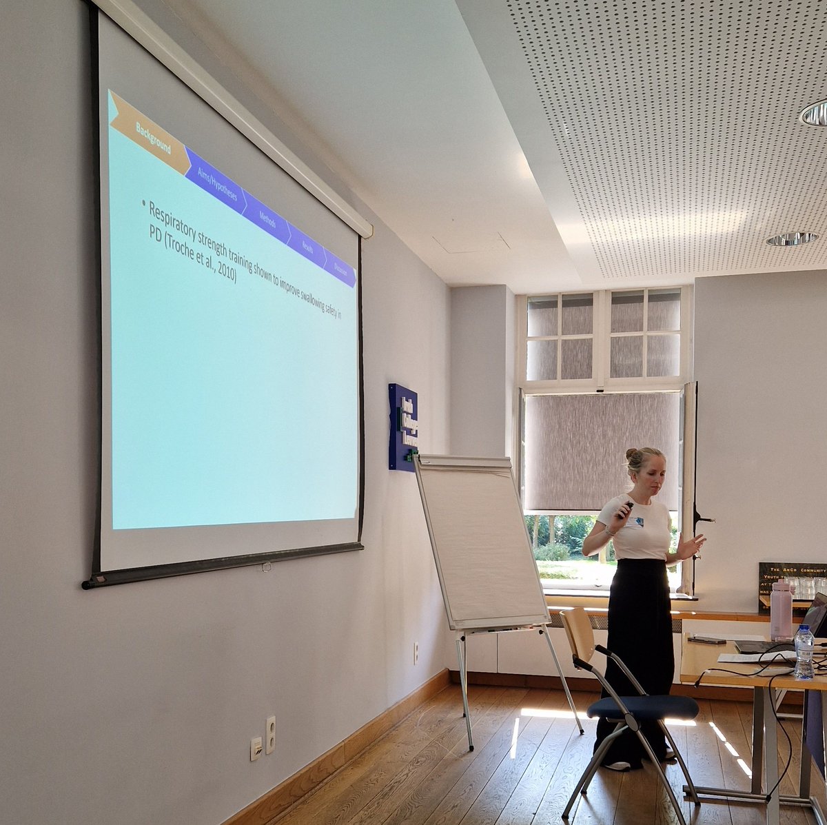 May Smith-Hublou presenting studies investigating swallowing and breathing in Parkinson's disease <a href="/UFBreathe/">UF.BREATHE</a> #isarp2023