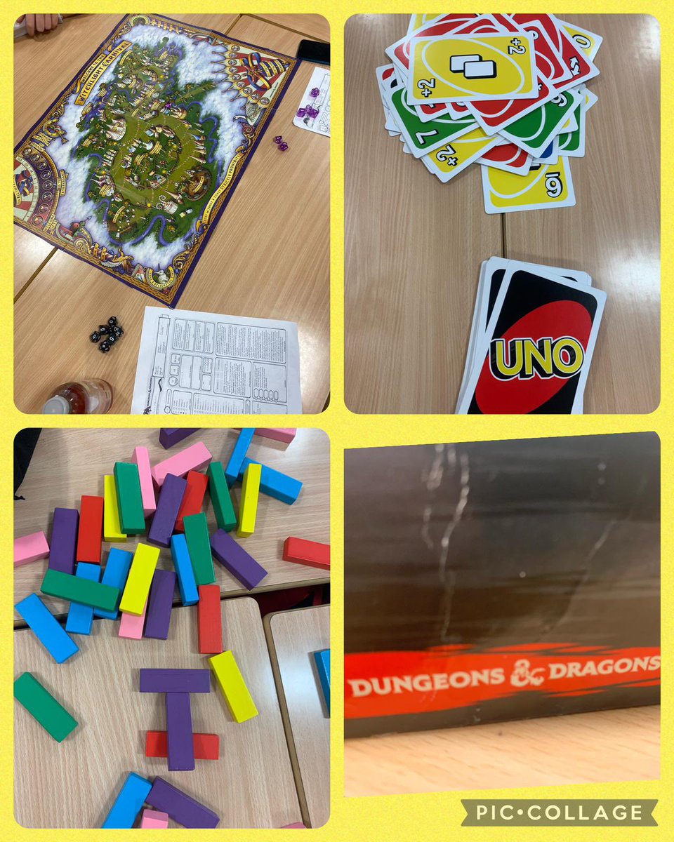 stmattsict's tweet photo. Come join our table top games club running every Friday lunchtime in S-35. Today we have been playing Uno, Jenga and Dungeons &amp; Dragons.  🎲 https://t.co/YOWucqNg0Z