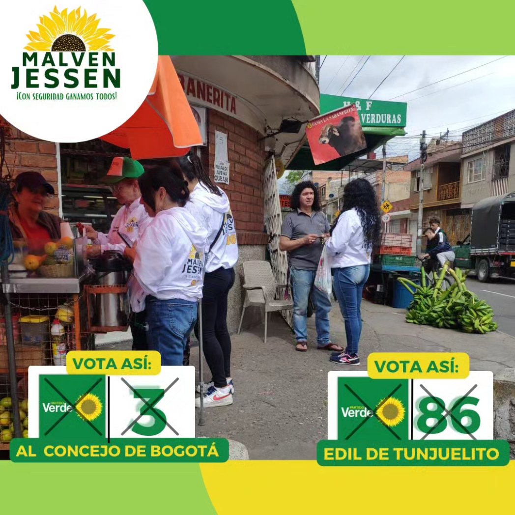 malvenjessentun's tweet photo. Ayer con nuestro equipo de avanzada, socializamos nuestro proyecto político, queremos recuperar y transformar Tunjuelito, incluyente y diversa.
Acompañanos este próximo 29 de Octubre 💚
JAL de Tunjuelito 🌻 Partido Verde 8️⃣6️⃣
💚¡Con Seguridad Ganamos Todos! 💚
#Verde86 https://t.co/tn5zhJw95c