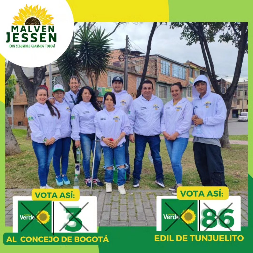 malvenjessentun's tweet photo. Ayer con nuestro equipo de avanzada, socializamos nuestro proyecto político, queremos recuperar y transformar Tunjuelito, incluyente y diversa.
Acompañanos este próximo 29 de Octubre 💚
JAL de Tunjuelito 🌻 Partido Verde 8️⃣6️⃣
💚¡Con Seguridad Ganamos Todos! 💚
#Verde86 https://t.co/tn5zhJw95c