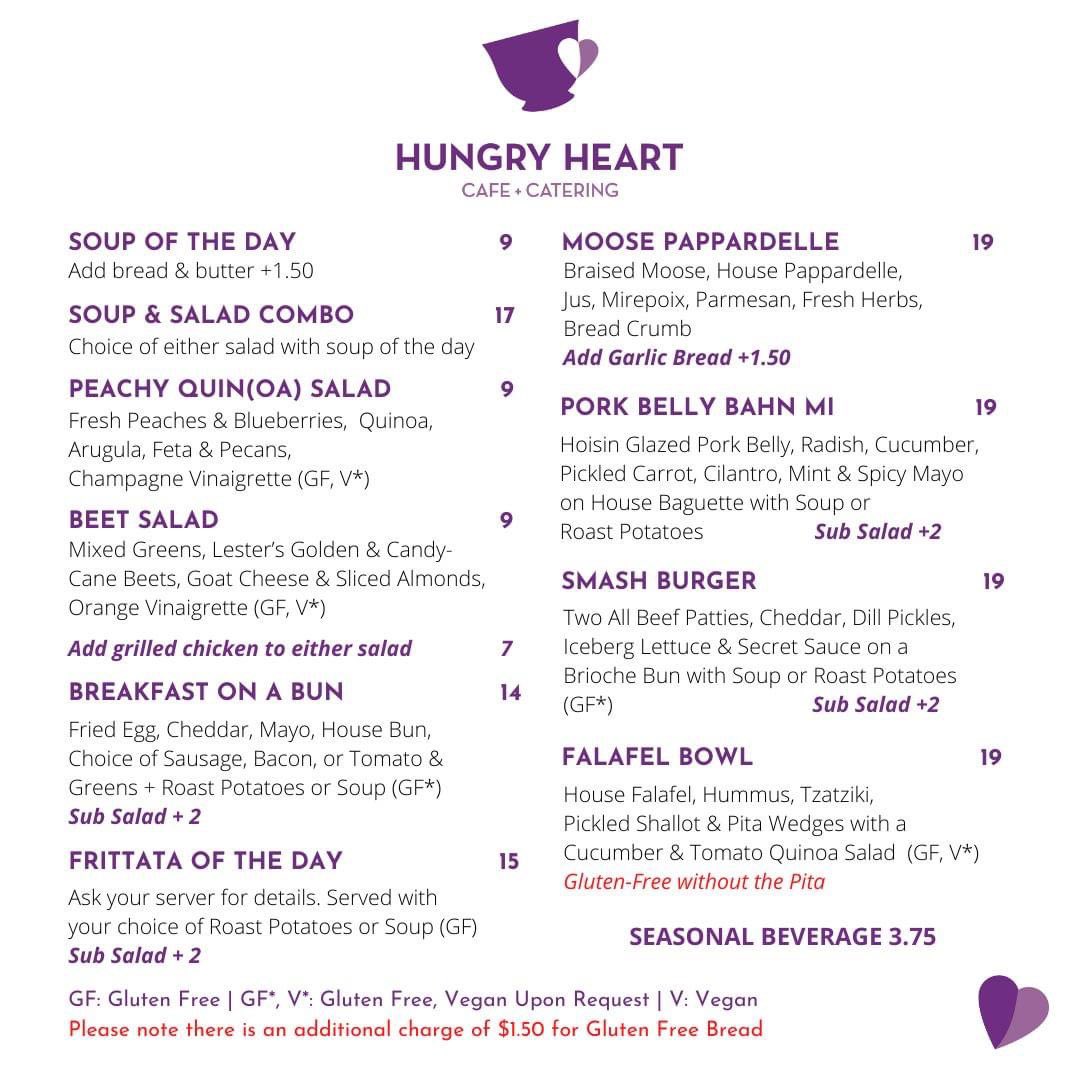 Our new lunch menu is here - inspired for the falafel WE MEAN fall season ahead 🍂 Fill your belly with autumnal flavours, like our Beet Salad, Moose Pappardelle and Pork Belly Bahn Mi 🍝🥖 

Every dish comes with a side of social justice! #EatWellDoGood #SocialEnterprise