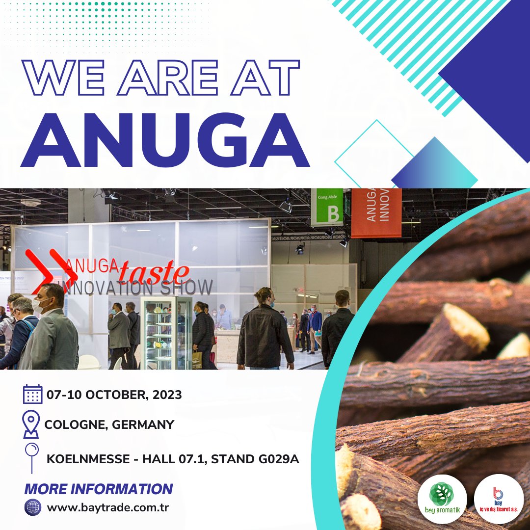 baytradetr's tweet photo. We will be exhibiting at Anuga on 07-10 October.
Come & visit us at Hall 07.1, Stand G029A and discover our organic products. 🌱🪵
#BayTrade #SabayGroup #Sabay #Anuga #Anuga2023 #AnugaFair #Cologne #weareAnuga #licorice #sage #linden @anugacologne https://t.co/iGMS2Kfe8h