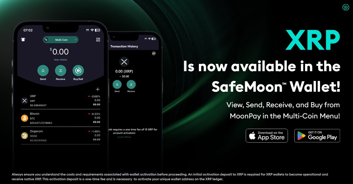 safemoon's tweet image. SafeMoon Wallet Update v3.49 📱
Hello, #SAFEMOONFAMILY! We are thrilled to announce XRP native chain support is now available within the #SAFEMOONWALLET to view, send, receive, and buy from MoonPay in the Multi-Coin Menu! 🙌

Download the SafeMoon Wallet today
iOS:…