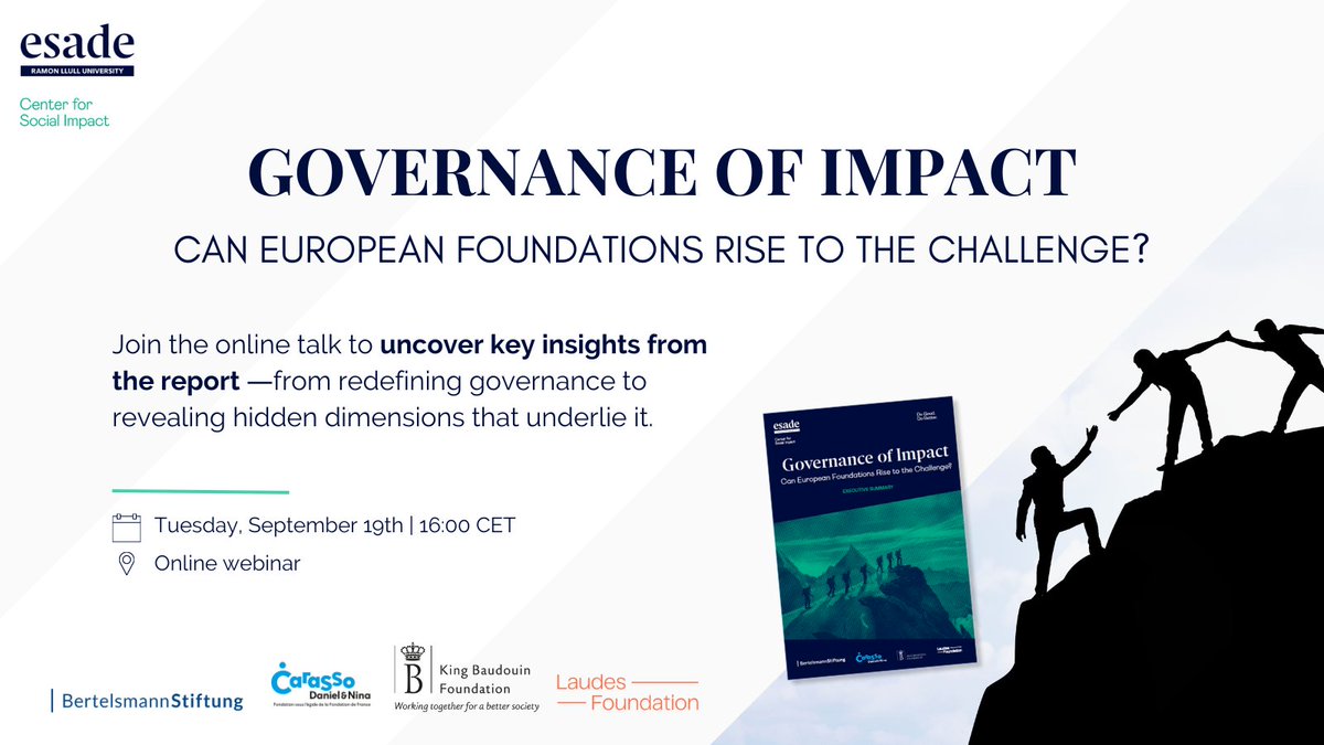 Effective governance of impact guides foundations toward achieving their mission. Join us on September 19 as we dissect the hidden aspects of impact governance and share real-world case studies.

Register here: esade-10.hubspotpagebuilder.com/governance-of-…

#ImpactGovernance #GovernanceRoadmap