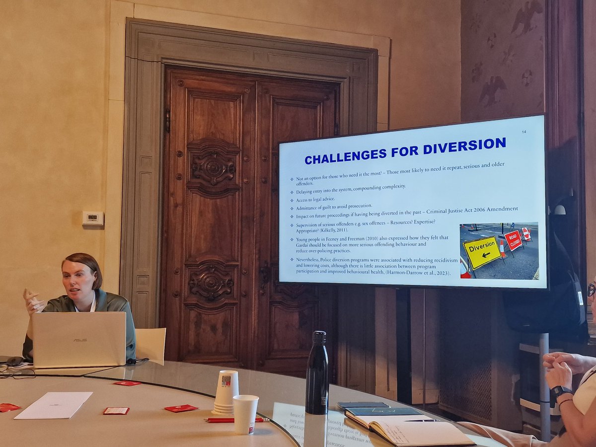 Ukilkelly's tweet photo. Great to see @Aine_BCM of @LawUCC presenting on the latest Garda Diversion data from Ireland questioning its relevance to serious offending #ESC23  @2023ESC https://t.co/iFp3wVCXkQ