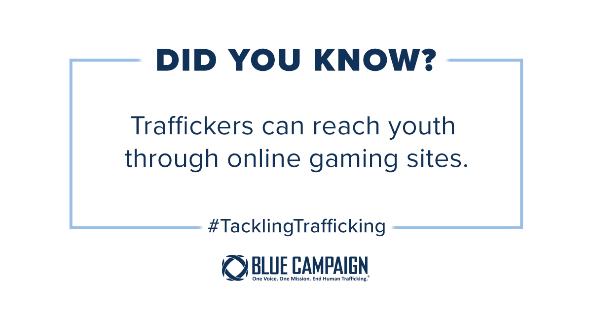 Homeland Security (@dhsgov) on Twitter photo It's important to monitor your kids' activities online - traffickers frequently abuse gaming apps and sites to lure youth into trafficking situations.
Talk to the young people in your life about #HumanTrafficking with this <a href="/DHSBlueCampaign/">DHS Blue Campaign</a> toolkit. ⬇️
go.dhs.gov/ZQb It's important to monitor your kids' activities online - traffickers frequently abuse gaming apps and sites to lure youth into trafficking situations.
Talk to the young people in your life about #HumanTrafficking with this <a href="/DHSBlueCampaign/">DHS Blue Campaign</a> toolkit. ⬇️
go.dhs.gov/ZQb