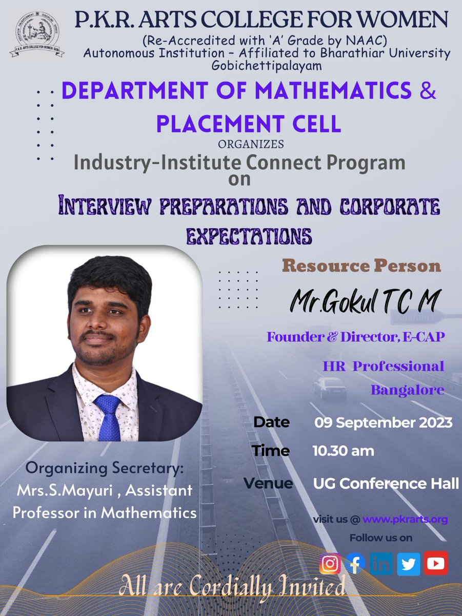 GokulTcm's tweet photo. Students Induction Program 📚

Addressing the  Student of P.K.R. Arts College for Women, Gobichettipalayam on Corporate Expectation and Interview Preparation.

#SIP2023 📚 https://t.co/m3ZfhTRmIo