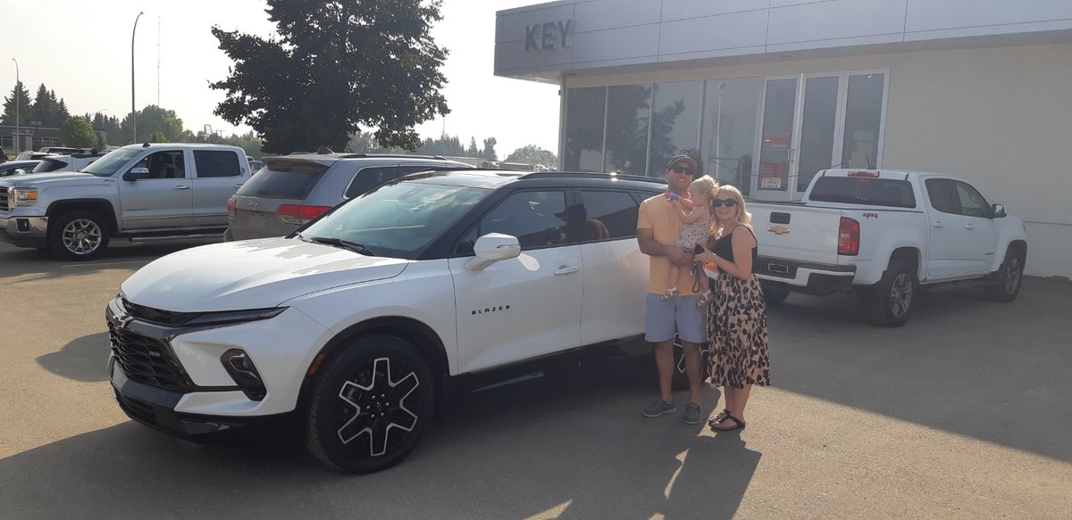 🌟🏞️ Enjoy every moment with your new Blazer RS, and thank you for being part of our Key Chevrolet family. 🎊 Congratulations to the Giesbrects from our family to yours. #KeyChevrolet #KeyAutoGroup #NewCarAdventure #ChevroletBlazerRS