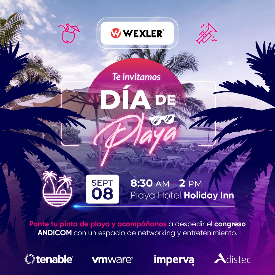 WexlerCol's tweet photo. #ANDICOM2023 | Ponte tu pinta de playa y acompáñanos a despedir esta gran experiencia, Te esperamos en la playa del Holiday Inn para disfrutar con todos nuestros aliados un espacio de networking y entretenimiento.

😎 ¡Relájate en #CartagenadeIndias! 🌴

#GovTech #beyondDigital https://t.co/vhhEFYn0ir