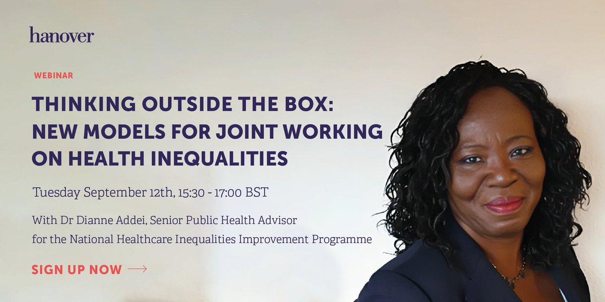 Hanover Healthcare (@hanover_health) on Twitter photo Learn how to tackle health inequalities with new models of joint working from Dr Dianne Addei at the National Healthcare Inequalities Improvement Programme, <a href="/NHSEngland/">NHS England</a> and experts from <a href="/NVTweeting/">National Voices</a> and <a href="/NHSDorset/">NHS Dorset</a>.
🗓️ Tue, Sep 12th ⏰ 15:30-17:00 BST 🔗 ow.ly/84MN50PHqme Learn how to tackle health inequalities with new models of joint working from Dr Dianne Addei at the National Healthcare Inequalities Improvement Programme, <a href="/NHSEngland/">NHS England</a> and experts from <a href="/NVTweeting/">National Voices</a> and <a href="/NHSDorset/">NHS Dorset</a>.
🗓️ Tue, Sep 12th ⏰ 15:30-17:00 BST 🔗 ow.ly/84MN50PHqme
