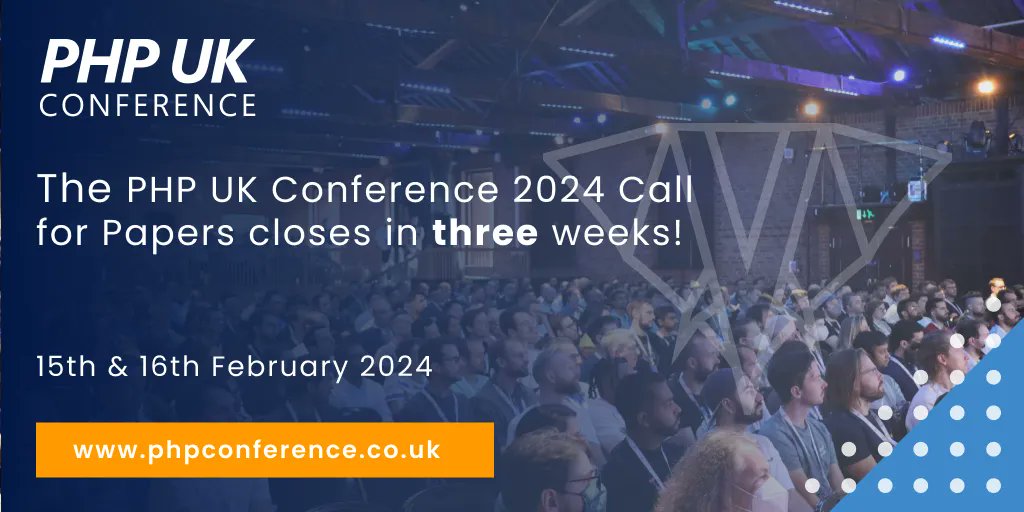 PHPUKConference's tweet image. Have you submitted your paper for next year's event?
Our Call for Papers closes in 3 weeks for our 2024 PHP UK Conference.
Enter your submission today! - buff.ly/3ALJX0t
#phpukconference #phpuk #php