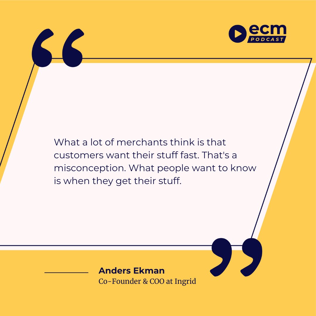 Host Francois Marchand is joined by Anders Ekman—Co-Founder & COO at Ingrid—to talk about how to optimize your business’s delivery experience for your customers and your team. 🚀 >> loom.ly/Ikff9aw #Ecommerce #Optimization #Customers #Podcast
