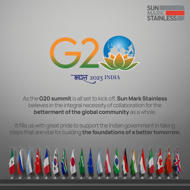 SUNMARK_LTD's tweet photo. Sun Mark Stainless is proud to stand by the Indian government at the G20 Summit, championing the spirit of global collaboration for a brighter future. 
.
#g20summit2023 #sustainable #brighterfuture #G20India #SunmarkStainless #india #G20India2023 https://t.co/wloPq2PZ55