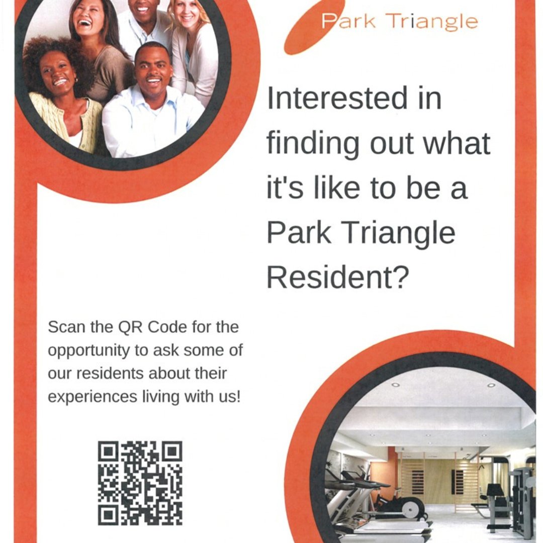 Our residents love living here at Park Triangle. If you do not believe us, ask one of our residents directly. Feel free to contact them anytime; you will receive cash if you move into our community. Scan the QR Code and get started on your move-in journey.

#Apartments...