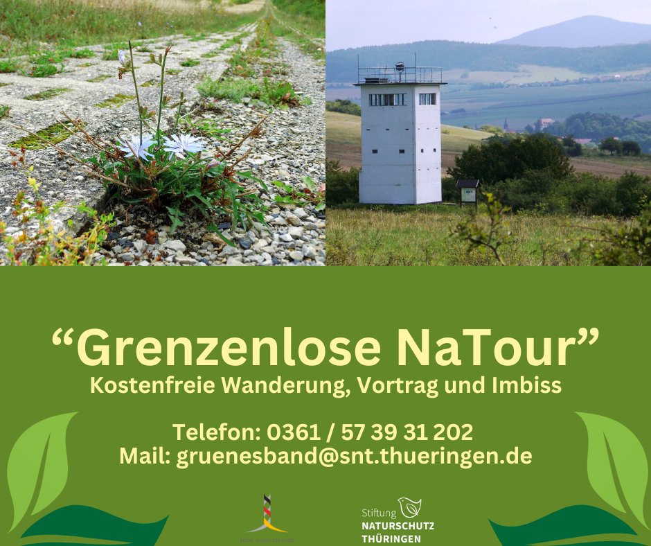 🥾 Entdeckt das Grüne Band! Die <a href="/StiftungNaturTh/">Stiftg.NaturschutzTh</a> lädt am 13. September zur kostenfreien Wanderung an der historischen Grenze auf #PointAlpha ein. Infos und Anmeldung unter 0361-573931202 oder gruenesband@snt.thueringen.de. #GrünesBand #Wanderung #Naturschutz #Grenzgeschichte