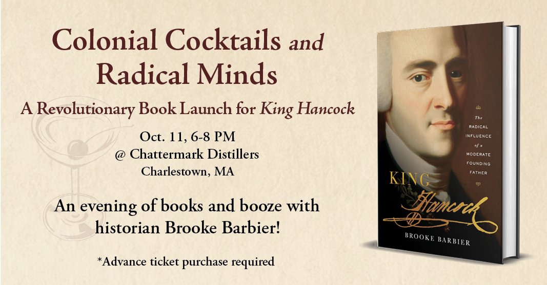 Join us for an evening of history, literature, and libations! 

Chattermark Distillers and HUP proudly present The Book Launch of KING HANCOCK: The Radical Influence of a Moderate Founding Father. 

Limited Space – Get your advance tickets now! 

…ktails-and-book-launch.eventbrite.com