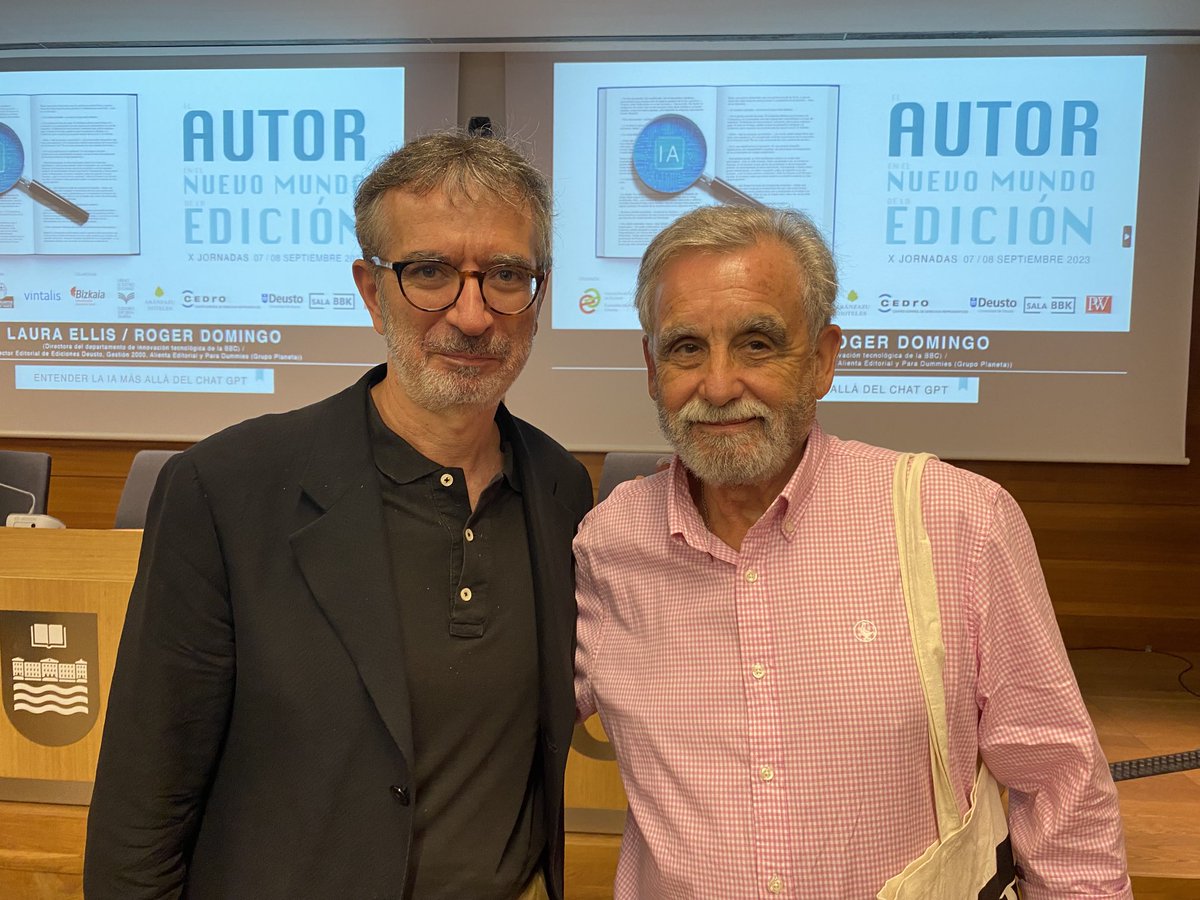 EdDieresis's tweet photo. En #Bilbao, aprendiendo sobre #IA en las jornadas #autor23 organizadas por @AEEEIE, acompañado por nuestro nuevo autor @jmaurab. Pronto + noticias sobre su excelente novela histórica: "Hijos del mismo sol"... https://t.co/HUCWXT7b1S