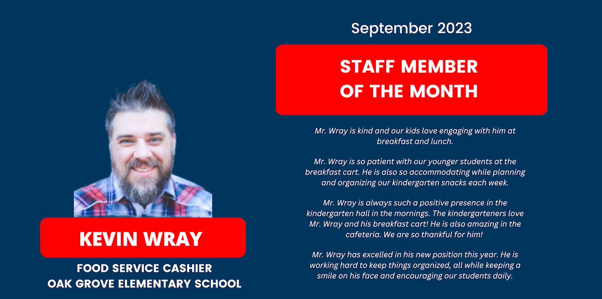 BIG SHOUTOUT and congratulations to Mr. Kevin &amp; Mary Catherine Whisnant for being nominated and selected as our September Staff Members of the Month!