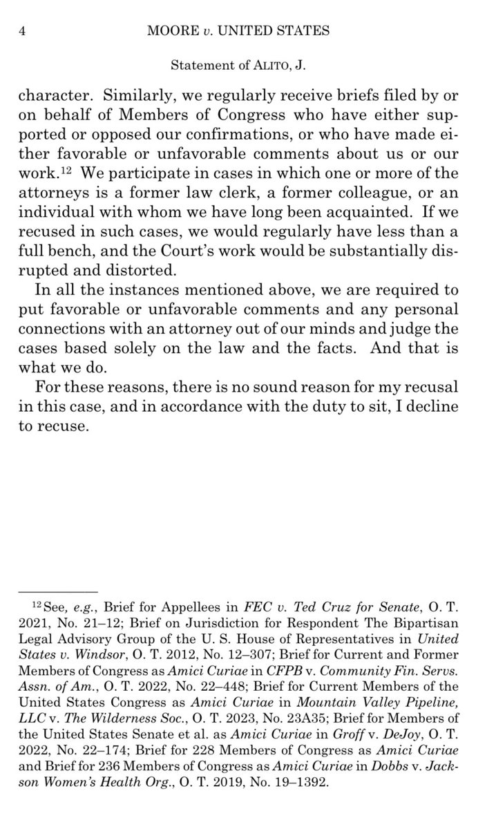 nycsouthpaw's tweet image. Justice Alito, in an official response to Senator Durbin, says his collaboration with an attorney in a major forthcoming tax case on a pair of WSJ op-eds is not a sufficient reason to recuse himself from hearing and deciding that case.  supremecourt.gov/orders/courtor…
