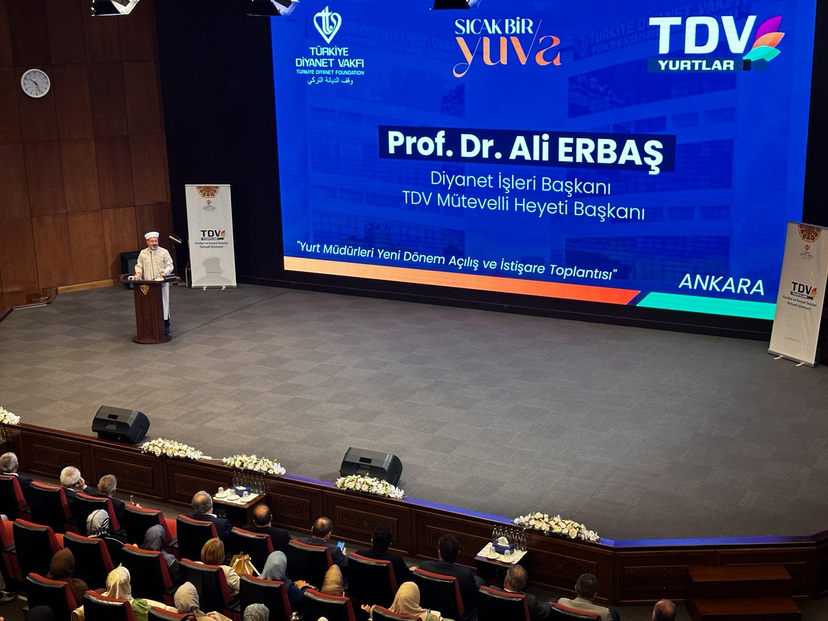 Prof. Dr. Ali Erbaş (@dibalierbas) on Twitter photo ‘Türkiye Diyanet Vakfı (TDV) Yurt Müdürleri Yeni Dönem Açılış ve İstişare Toplantısı’nda idarecilerimizle bir araya geldik. 
Diyanet İşleri Başkanlığı olarak manevi rehberlerimizle birlikte yurtlarda kalan öğrencelerimizin yanındayız. Geleceğimiz olan gençlerimize ne kadar iyi ‘Türkiye Diyanet Vakfı (TDV) Yurt Müdürleri Yeni Dönem Açılış ve İstişare Toplantısı’nda idarecilerimizle bir araya geldik. 
Diyanet İşleri Başkanlığı olarak manevi rehberlerimizle birlikte yurtlarda kalan öğrencelerimizin yanındayız. Geleceğimiz olan gençlerimize ne kadar iyi