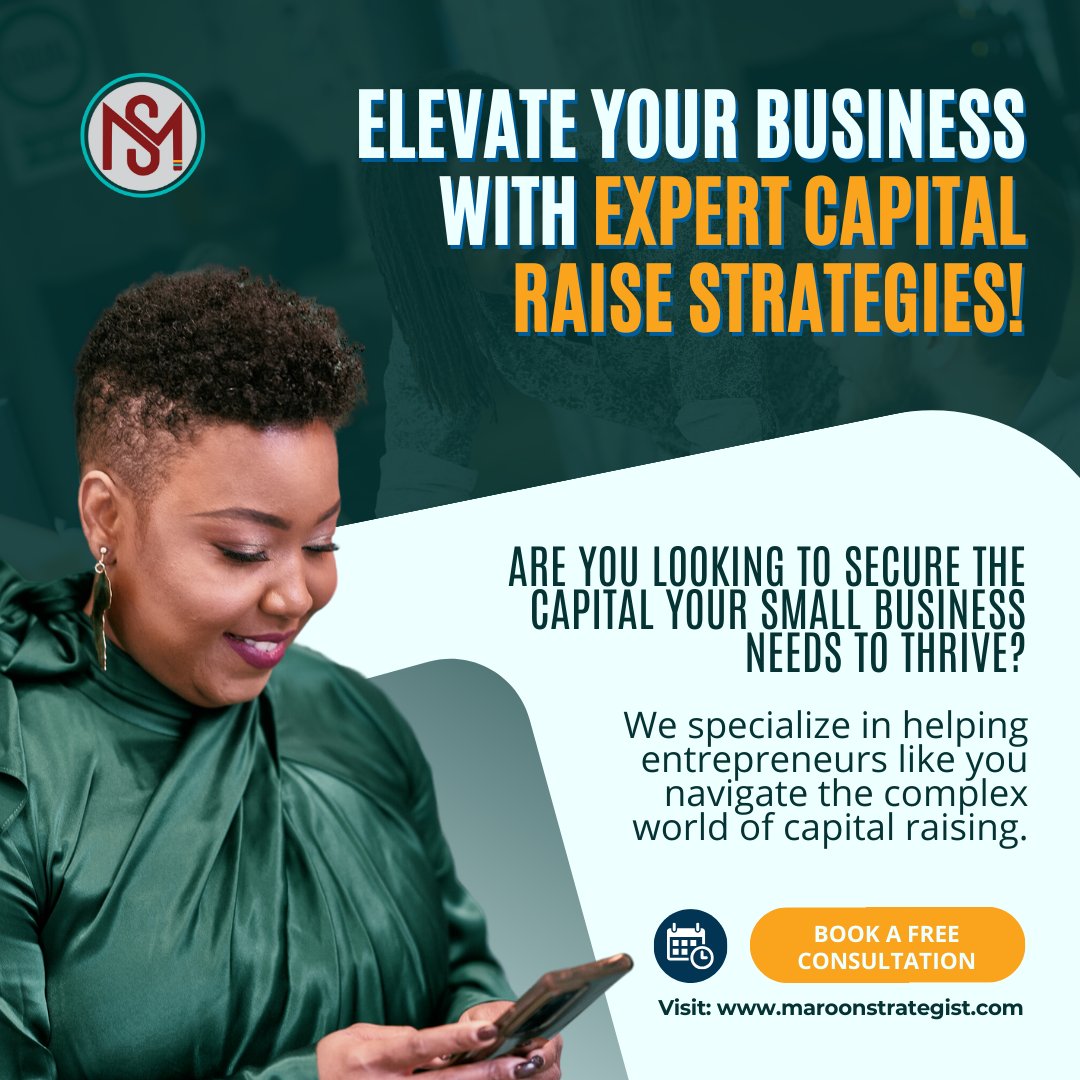 MaroonStrat's tweet photo. Looking to secure the capital your small business needs to thrive?

Visit https://t.co/O0lkNnWs5D to schedule a free consultation with our president, to find out how we can help you reach your goal.

#cashflow #capital #BusinessTips #MaroonInsights #maroonstrategist https://t.co/LmbOcXs4Ux