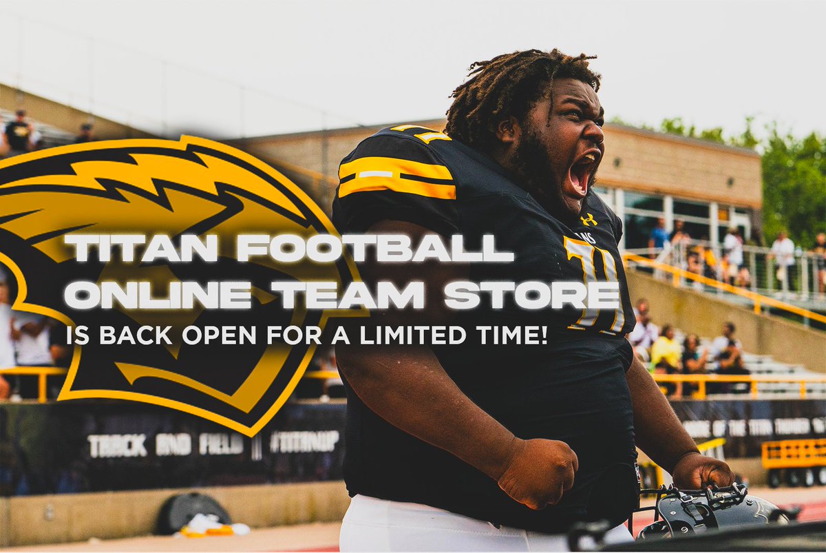 The Titan Football Online Team Store is 𝗯𝗮𝗰𝗸 through September 18th!

🔗 bit.ly/TitanStoreFB

#TitanUp | 𝟏𝟐