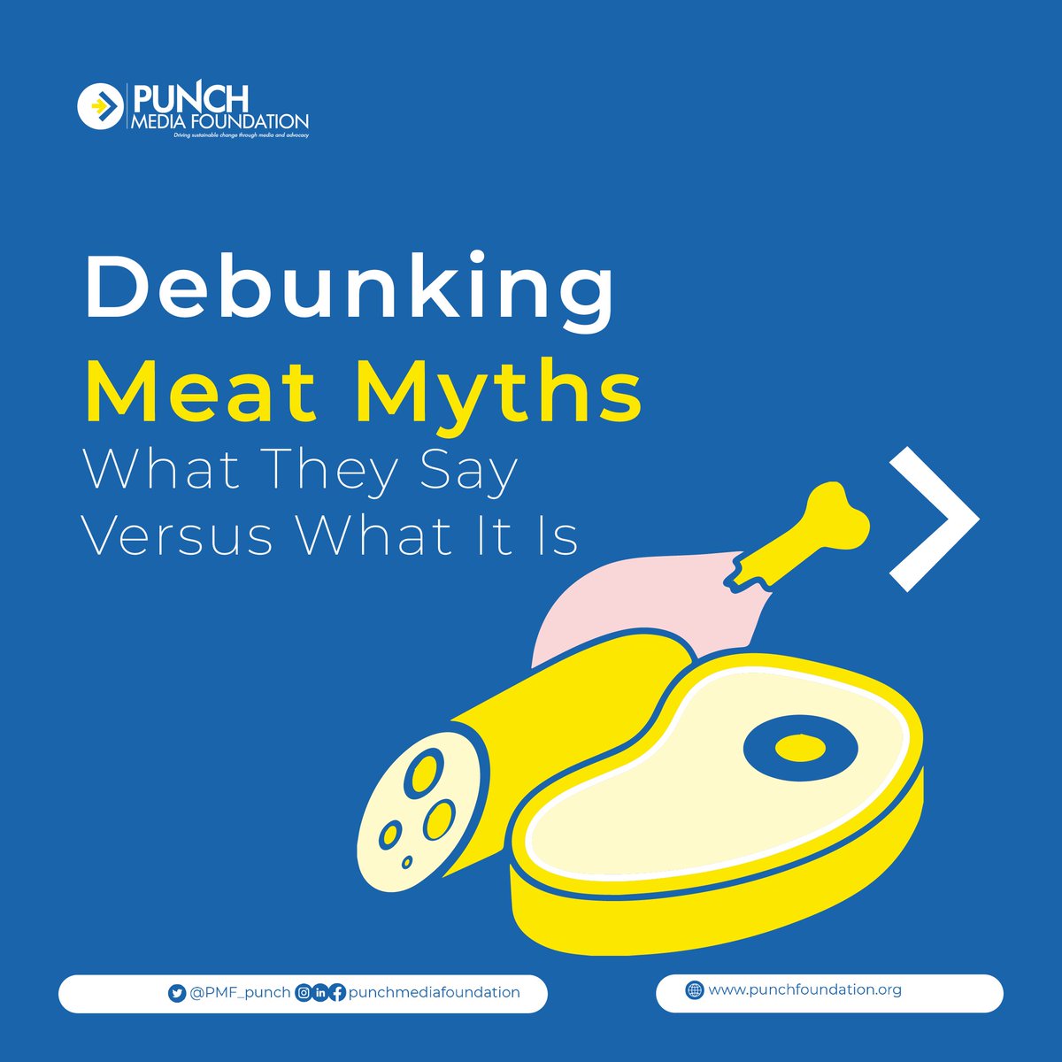 PMF_punch's tweet image. Are you curious about what's on your plate? 🍽️ This week, we have gathered the most intriguing meat myths and separated the sizzle from the fizzle! Discover the facts that will reshape your perspective on meat consumption and its impact. 

#factsfriday 
#punchmediafoundation