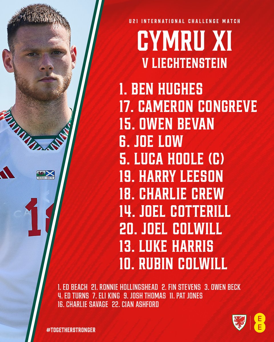 CYMRU XI 🏴󠁧󠁢󠁷󠁬󠁳󠁿🇱🇮

Ready to take on Liechtenstein 👊

📺 fawales.co/CymLieU21

#TogetherStronger