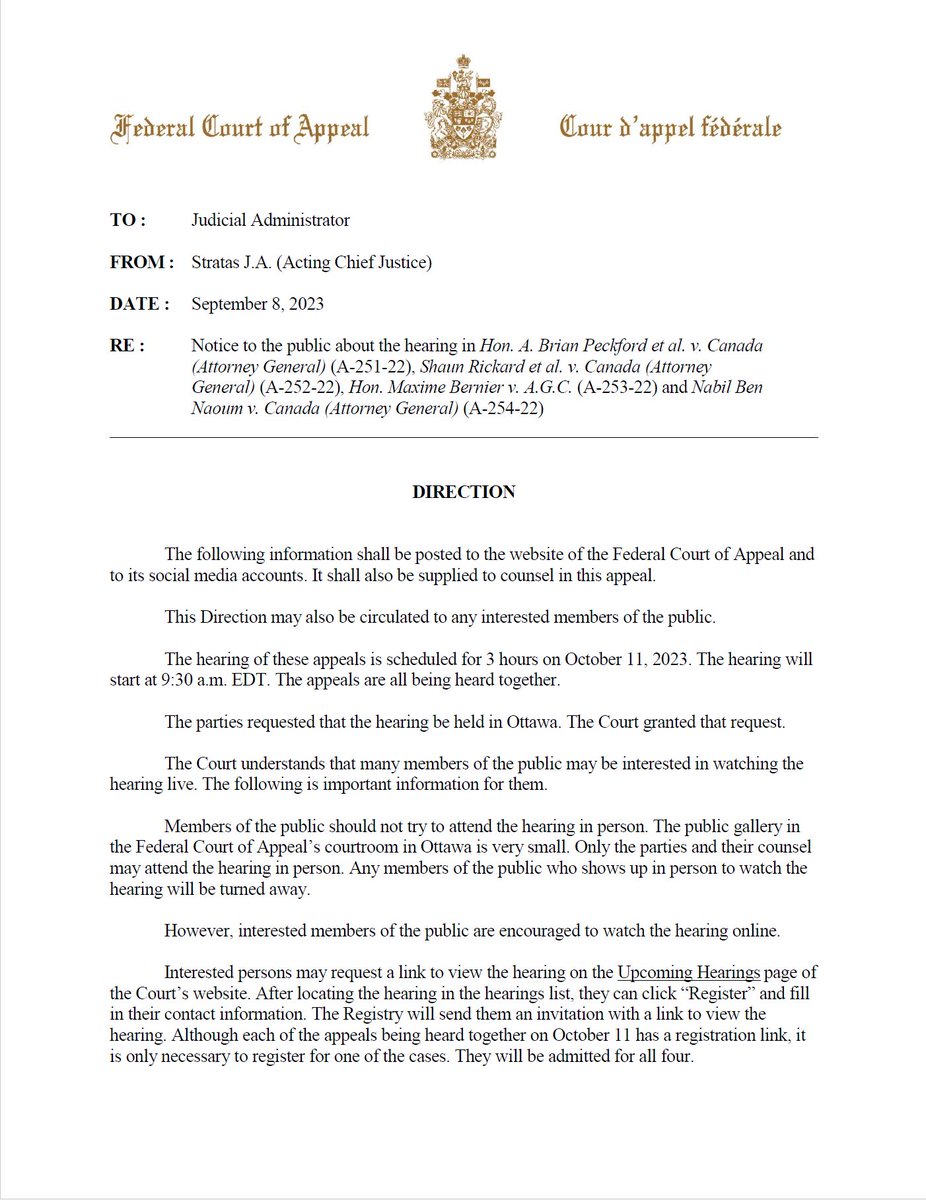 ShaunRickard67's tweet image. Important announcement and update from the Federal Court of Appeal regarding our mootness hearing in Ottawa on October 11th, 2023.

As of 4pm yesterday, 6,000 people have already registered to attend this incredibly important hearing via Zoom, we urge as many Canadians as…