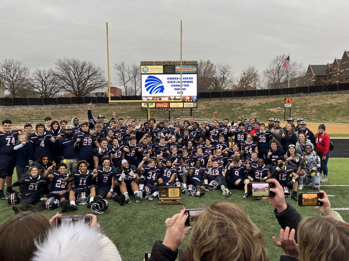 KeenanSchartz's tweet photo. Congratulations to the boys @Tribe_Football for getting it done last night. This win marks a new Manhattan High school record of 15 straight wins. All 15 under Coach Schartz and his stellar coaching staff. #RollTribe #packtheLew https://t.co/fP0j3d5vx1