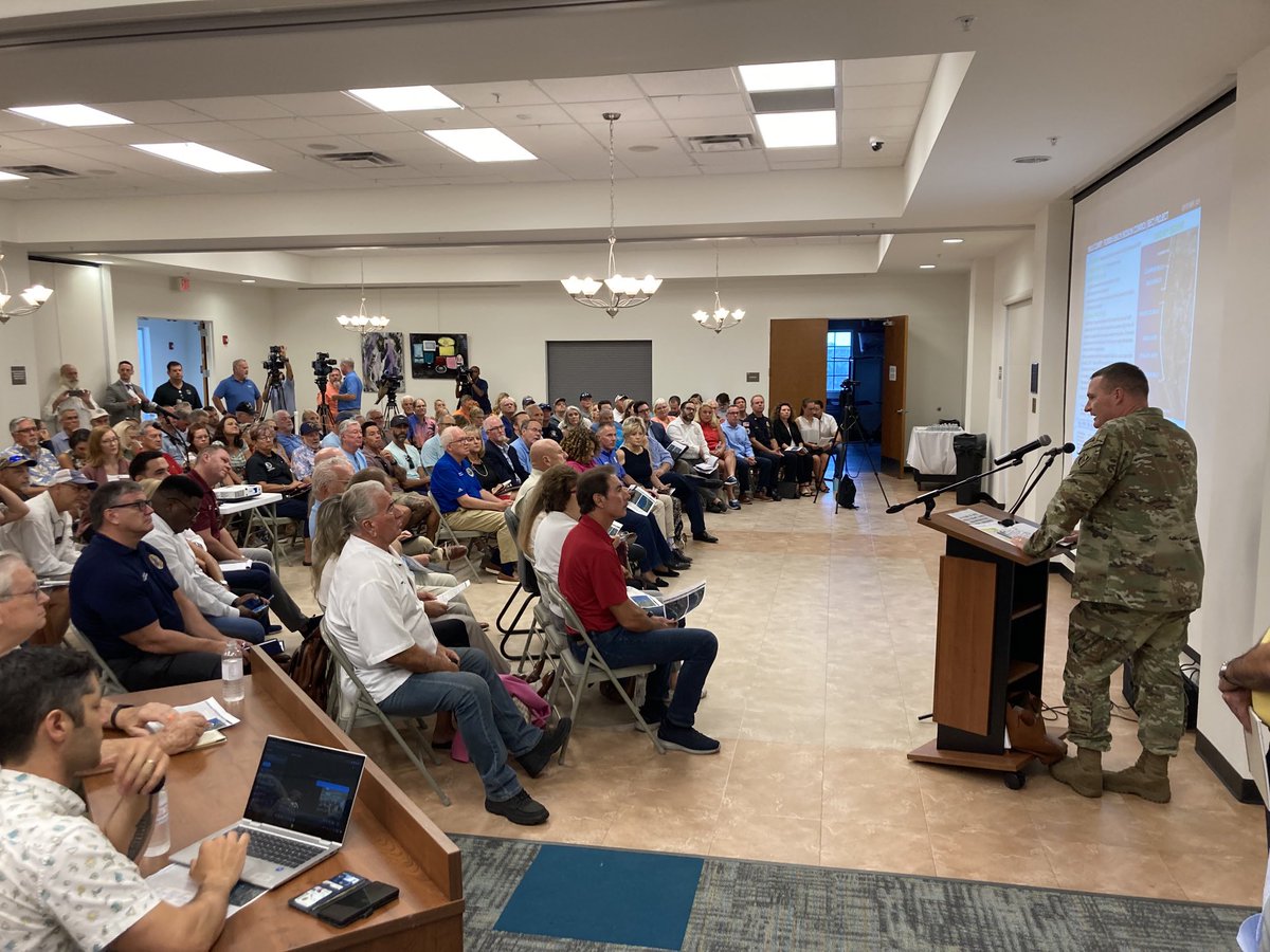 Army Corps of Engineers Col. James Booth addresses a crowd at Indian Shores Town Hall about long-delayed plans to renourishment Pinellas beaches beset by erosion. The Corps is insisting all beachfront property owners give a public easement if public money is used. ⁦<a href="/wusf/">WUSF</a>⁩