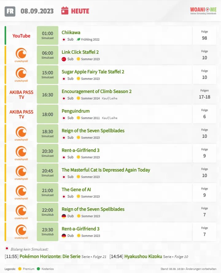 woani_me's tweet photo. Das #Anime #Streaming Programm für Freitag, den 08.09.
Heute mit #LinkClick2, #ReignoftheSevenSpellblades und #RentaGirlfriend3! https://t.co/SCOhyVB9Hb