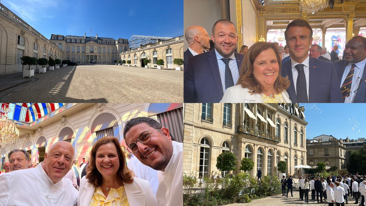 A l'<a href="/Elysee/">Élysée</a> ce midi pour le déjeuner des grands chefs mettant à l'honneur gastronomie et sport 🍽️🏉. Durant la #RWC2023, les équipes de <a href="/sodexolive/">SodexoLive</a> raviront les papilles des supporters dans les stades à Saint-Denis, Lyon, Marseille et Nantes. Cette Coupe sera magique ! #FRAvNZL