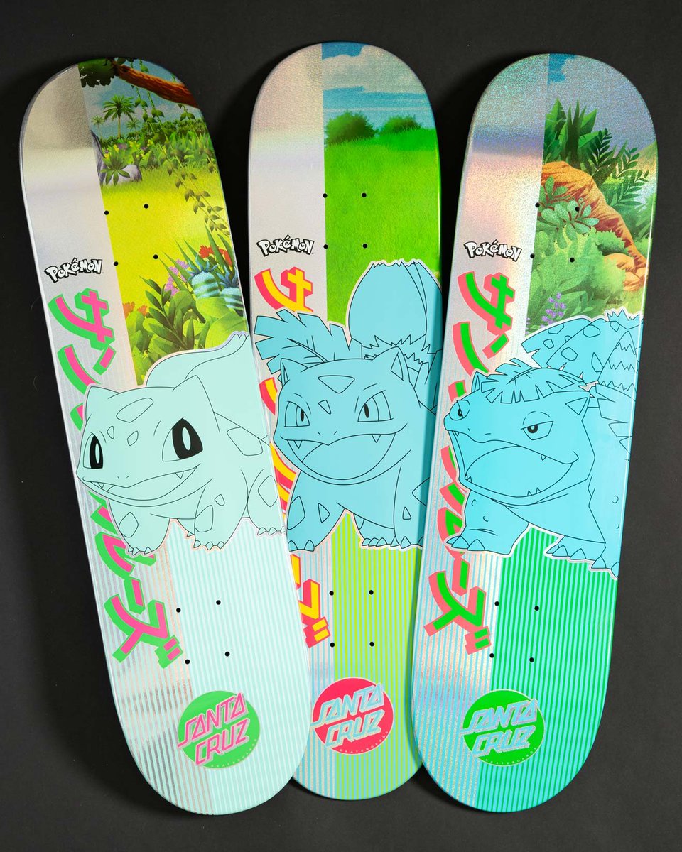 pokejungle's tweet photo. More details about the Pokémon x @santacruzskate collaboration have been revealed! The skateboard decks will be sold in blind bags with 20 different designs, 5 of those being extremely rare gold foil variants. Collaboration also includes apparel and drops Sept 13 at 9 AM EST! https://t.co/qKJbPaZFRO