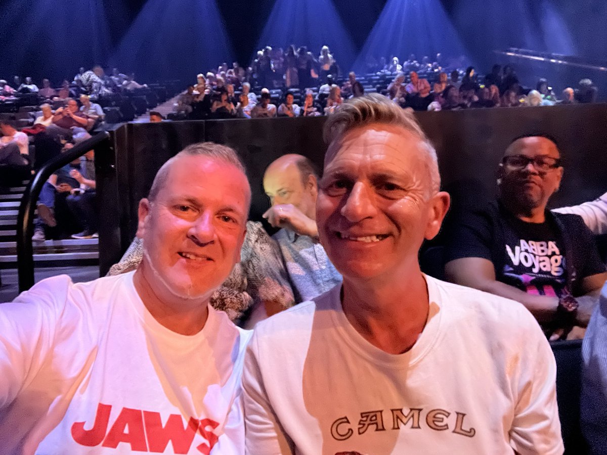 snuffysi's tweet photo. A week tomorrow and I will be worshiping at the ABBA Church again with my Super Troupers  Really can’t wait! @ABBAVoyage @ABBA What will we be wearing this year?  #ABBAVOYAGE  #ABBA  @guy_tostevin @SueBprof1 @adm1ra  #nikkianddan  pics from last year. https://t.co/A4Odweq39n