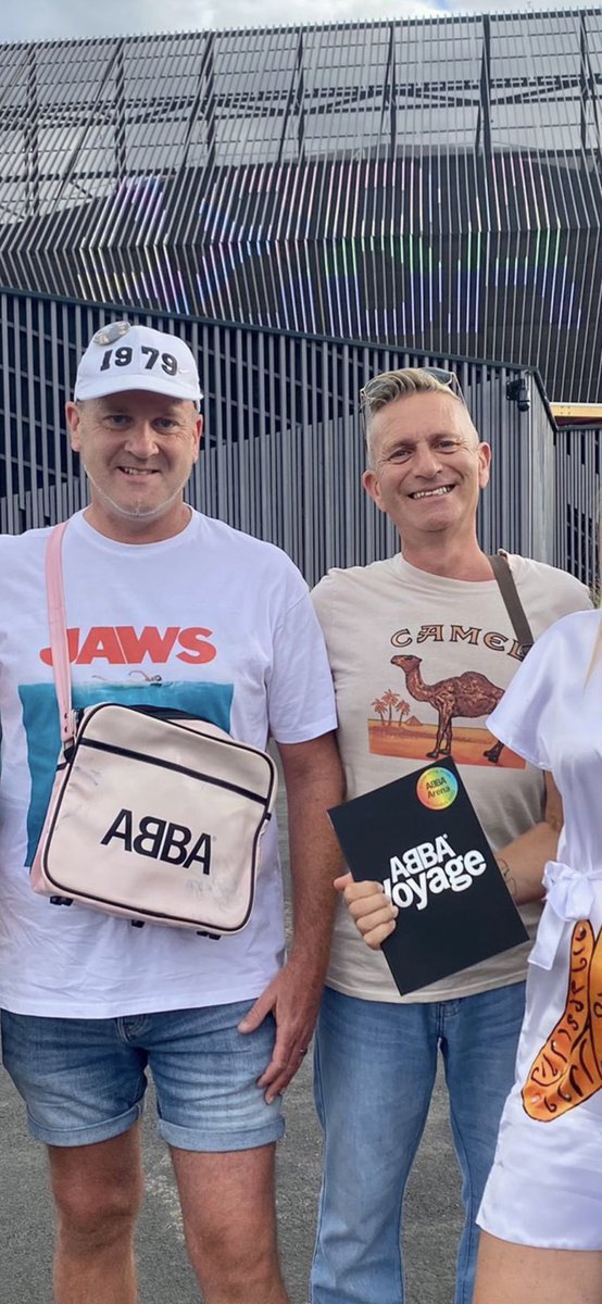 snuffysi's tweet photo. A week tomorrow and I will be worshiping at the ABBA Church again with my Super Troupers  Really can’t wait! @ABBAVoyage @ABBA What will we be wearing this year?  #ABBAVOYAGE  #ABBA  @guy_tostevin @SueBprof1 @adm1ra  #nikkianddan  pics from last year. https://t.co/A4Odweq39n