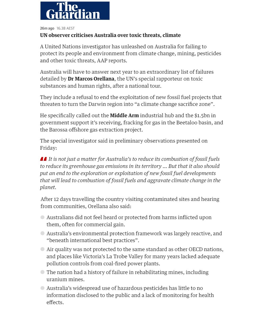 Confronting to see the Darwin region described by a UN envoy as as risk of becoming a ‘climate change sacrifice zone.’

If the Albanese govt is serious about climate change it will stop the Middle Arm development in Darwin, and refuse to approve fracking of the Beetaloo Basin.