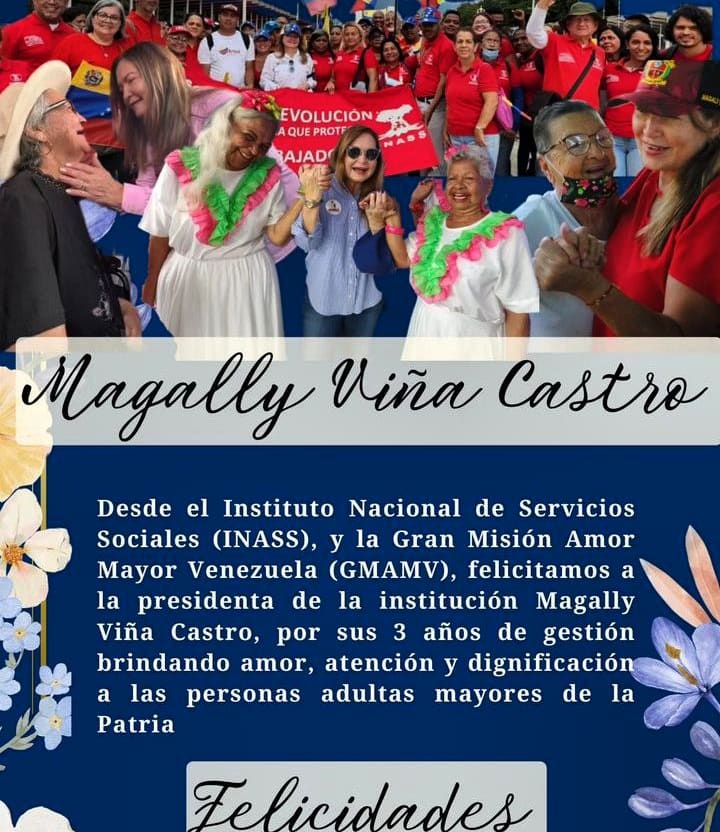 @inass_oficial nos unimos al júbilo por una gestión basada en brindar atención de manera directa a los adultos mayores #8Sep|🇻🇪 📢 <a href="/MagaGutierrezV/">Magaly Gutiérrez Viña</a> <a href="/pestana_jl/">José Pestana</a>
<a href="/vmsfelicidad/">Viceministerio para la Suprema Felicidad Social</a> <a href="/salainass/">INASS</a> ▶️ <a href="/ConCiliaFlores/">Cilia Flores</a>
<a href="/NicolasMaduro/">Nicolás Maduro</a>
#MaduroEsProtecciónSocial 

¡El pueblo está primero!