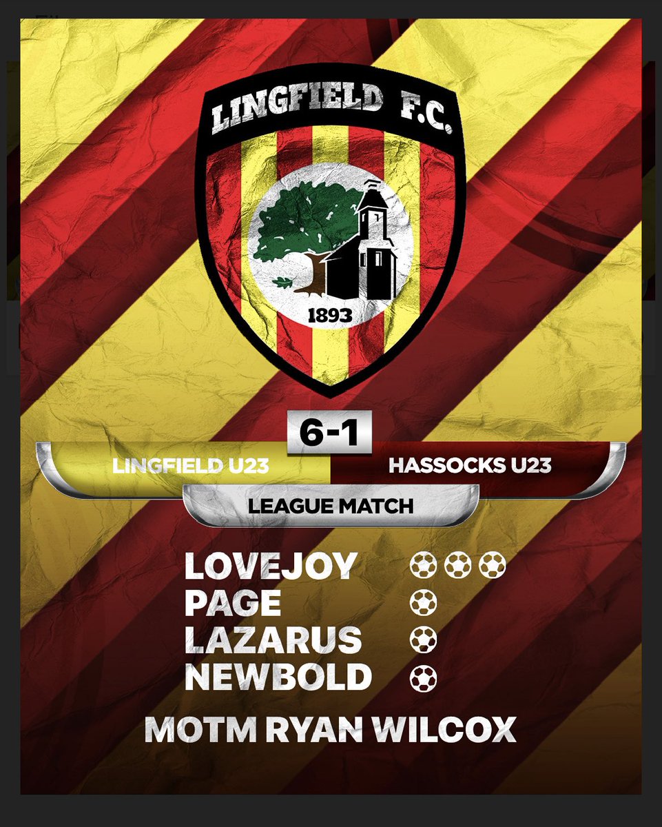 LingfieldU23's tweet photo. Game 4. Win 4. Another game with an amazing performance. Captains hattrick @rl123456789012 The atmosphere around the squad is so good at the moment. Thanks for all the support #Lingers 🟡 🔴 @Lingfield_FC https://t.co/CbjPrHcMhf