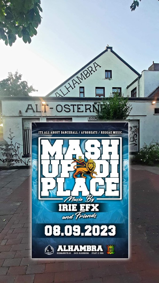 alhambra_ol's tweet photo. Mash up di Place

Die Partyreihe hat sich insbesondere dem #Reggae, #Dancehall und #Soca verschrieben. Wie gewohnt sorgen das Irie Efx Sound System aus #Bremen sowie weitere Deejays und Reggae-/ Dancehall- Artists für die Musik!

#Alhambra #Oldenburg #MashupdiPlace #Afrobeats https://t.co/ub5xsj7Vkn