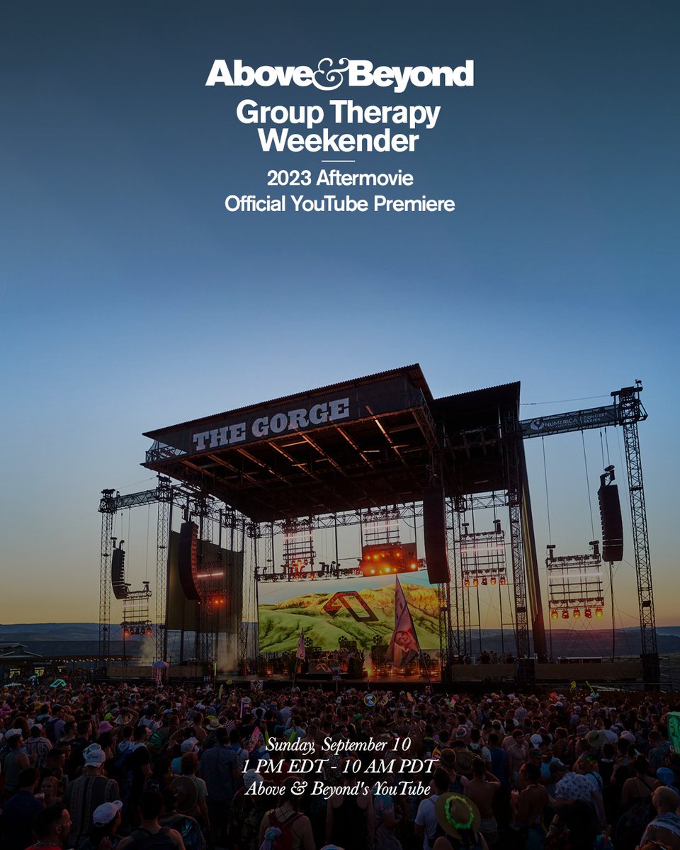 Anjunafamily, our Group Therapy Weekender Aftermovie will premiere on Sunday at 6pm BST / 10am PDT. We can’t wait to relive an incredible weekend at the Gorge with you.

youtu.be/qg0M-PXWmlo?fe…