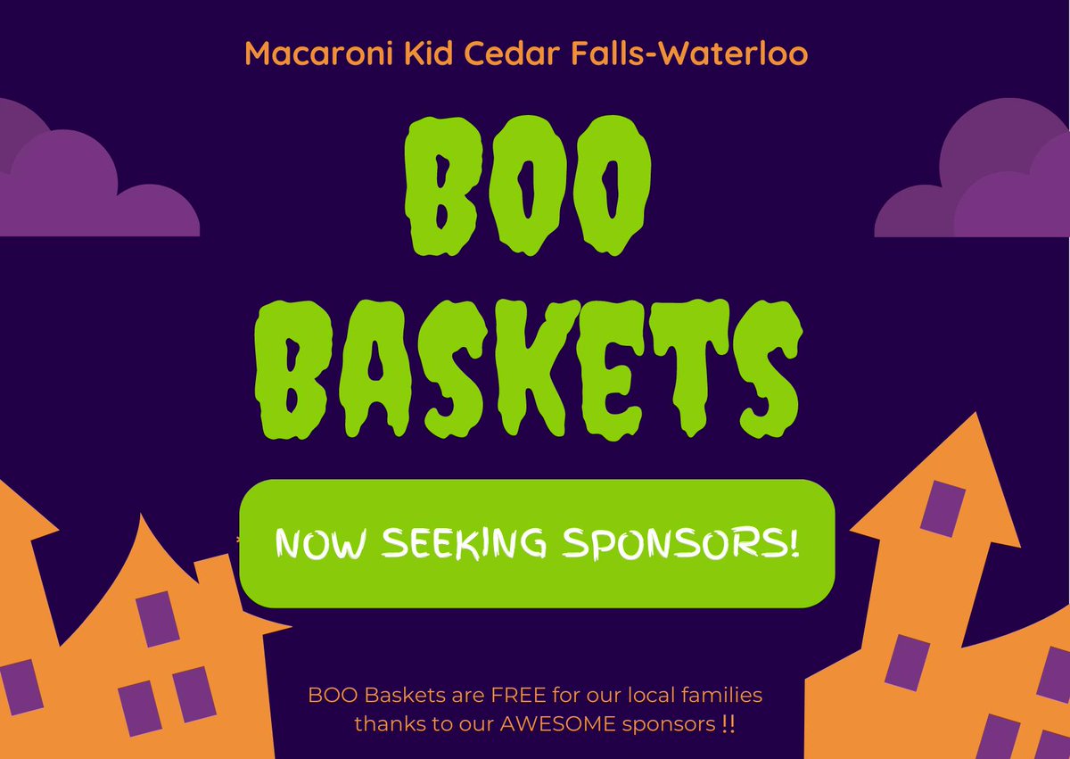 MacKidCFWtloo's tweet photo. Our local Macaroni KID is seeking local business sponsors for BOO Baskets! 🎃
Get your business in front of our 5,000 readers AND spread some kindness to 100 local children 😊https://t.co/Vw8EpgHU4x https://t.co/QgosaBdwgA