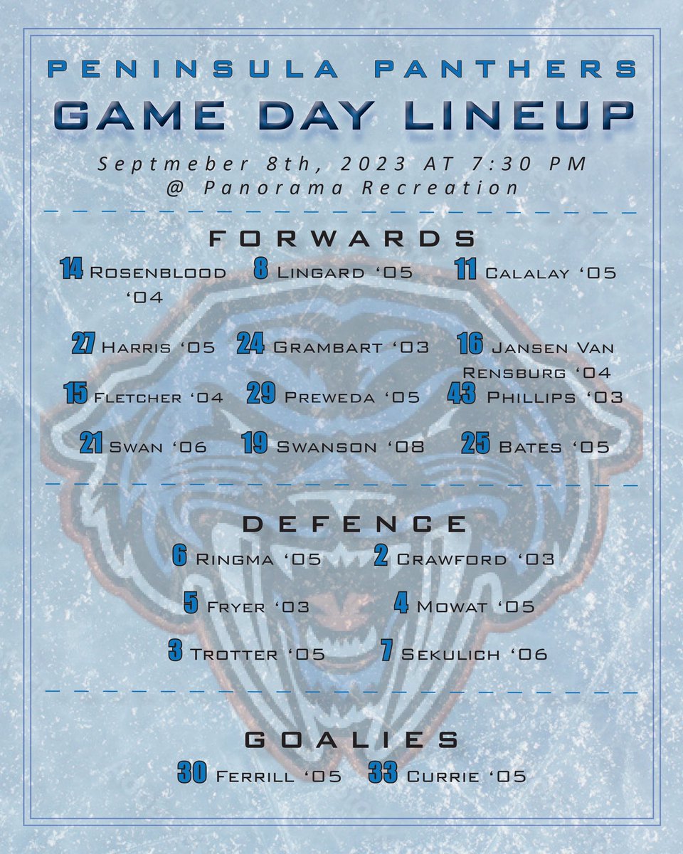 ppanthersvijhl's tweet photo. Its game day Panthers fans! Our 23-24 season home opener! 7:30pm, @Panorama_Rec vs. The @WestshoreWolves ! See you then https://t.co/xg75gDnddE