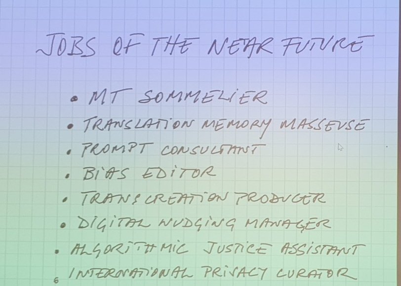 Jobs for the #LanguageExpert:s of the future by <a href="/JosefKubovsky/">Josef Kubovsky</a> <a href="/SKY_kielet/">Suomen kielipalveluyritykset</a> #KIELI2023 🤩

And though the list might sound funny, it may actually be quite accurate...🤔