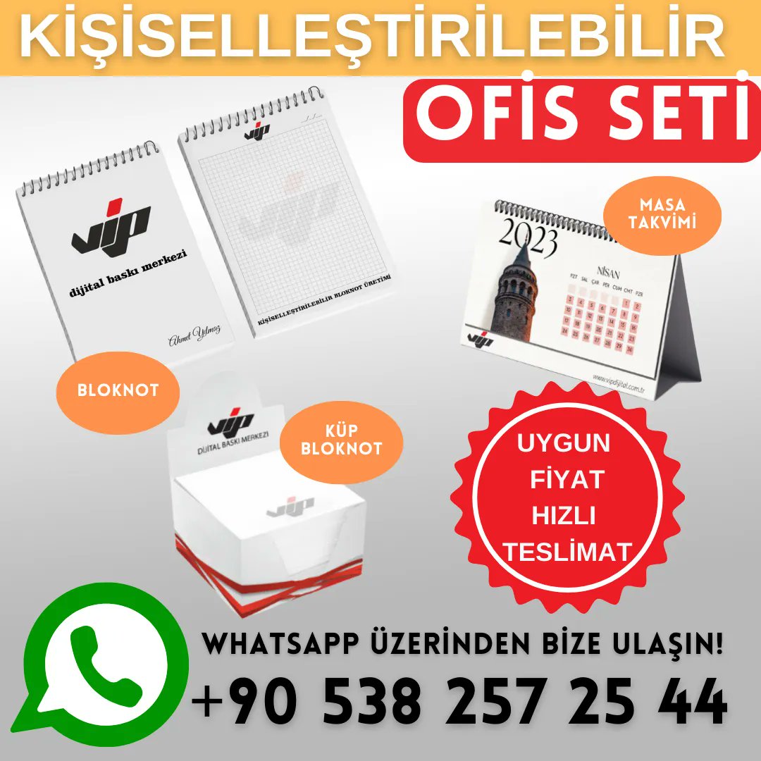 Kişiselleştirilebilir Ofis Seti
İsminize özel baskılı Masa Takvimi,Bloknot ve Küp Bloknot setinden istediğiniz adette ve ölçüde üretiyoruz!
Hemen Bizimle İletişime Geçin!