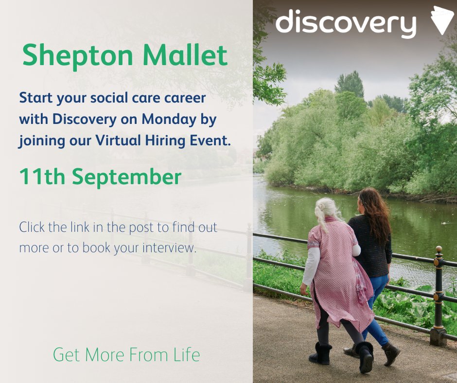 Are you local to #SheptonMallet and want to make a difference?
😮Then you could have an interview with us online on Monday 11th September!

To find out more or book your interview click the link👇
tinyurl.com/2pm9mfut
#GetMoreFromLife #SomersetJobs #SocialCare #SupportWork