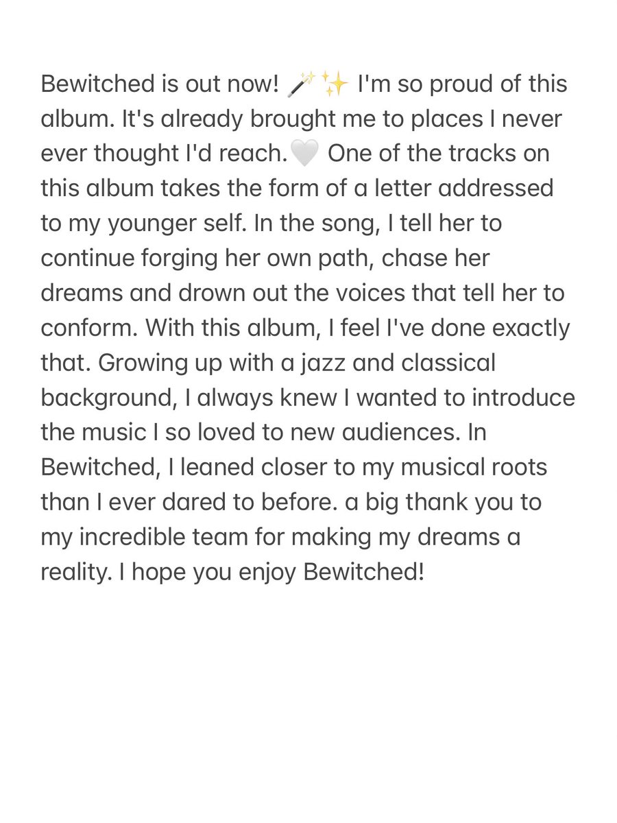 laufey's tweet photo. Bewitched is out now!! 🤍 https://t.co/uIycC3e6J5 https://t.co/PNjymAONCI