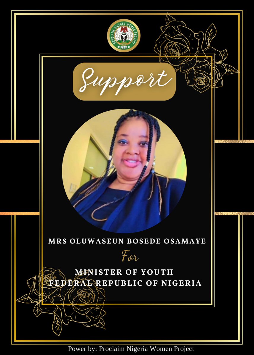 OlusolaJoseph17's tweet photo. FOR COMPETENCE 

COMMITMENT 

CREDIBILITY 

COMPASSION OUR  OLUWASEUN BOSEDE IS MOST QUALIFIED 

FOR GENDER INCLUSION, SENSITIVITY, LET FEMALE YOUTH LEAD AS YOUTH MINISTER FEDERAL REPUBLIC OF NIGERIA 🇳🇬 

ITS YOUTH O' CLOCK ⏰ TIME IS TICKING OLUWASEUN BOSEDE https://t.co/CakSZ4QxQd