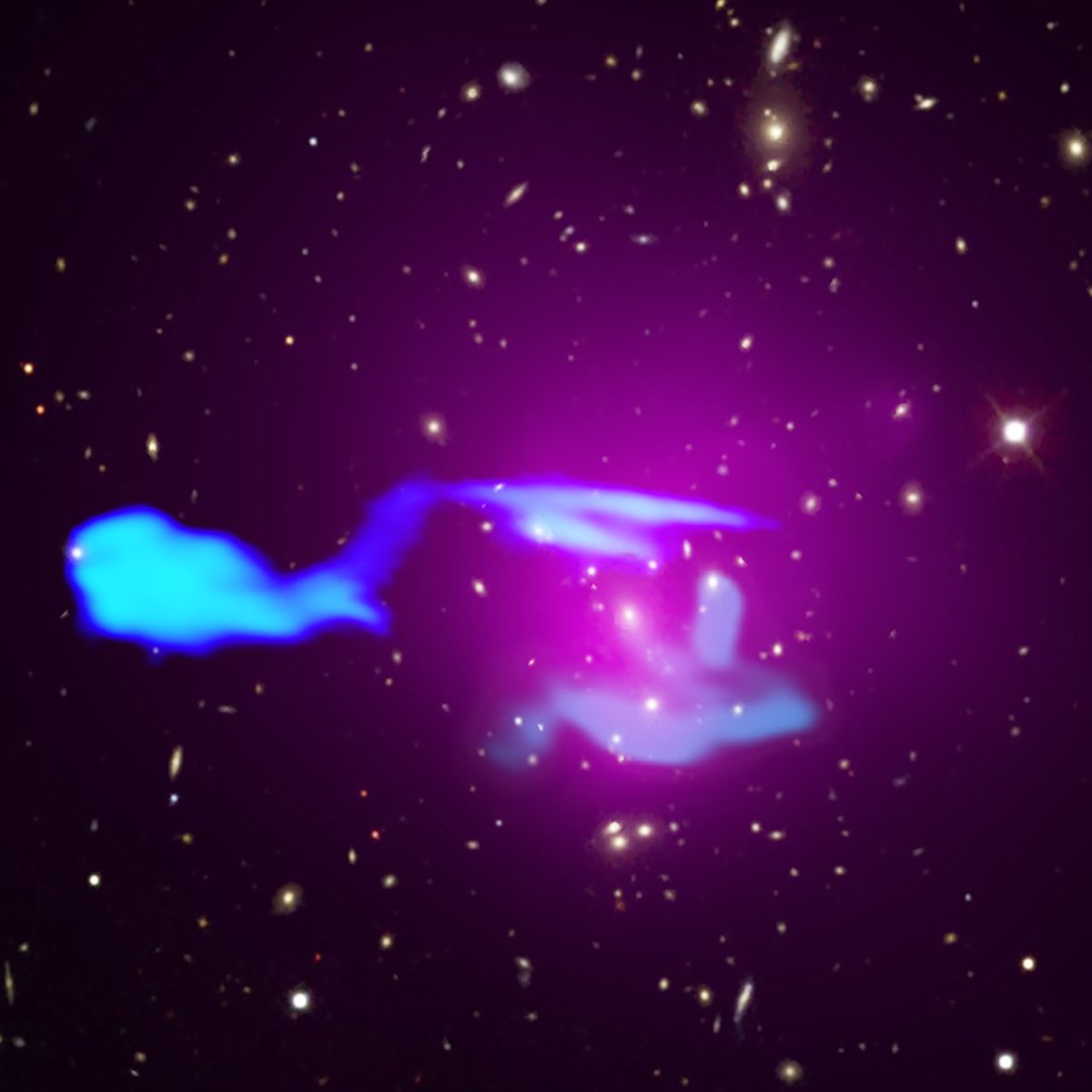 Hidden in a distant galaxy cluster collision, about 1.62 billion light-years from Earth, are wisps of gas that some people think resemble the Starship Enterprise. Others think the wisps look like time-traveling whales in space. Either way, Abell 1033 *engages* on #StarTrekDay!🖖